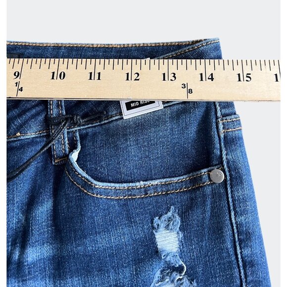 Judy Blue Womens Mid-Rise Distressed Skinny Jeans In Dark Blue Denim Size 9/29 - Picture 5 of 16